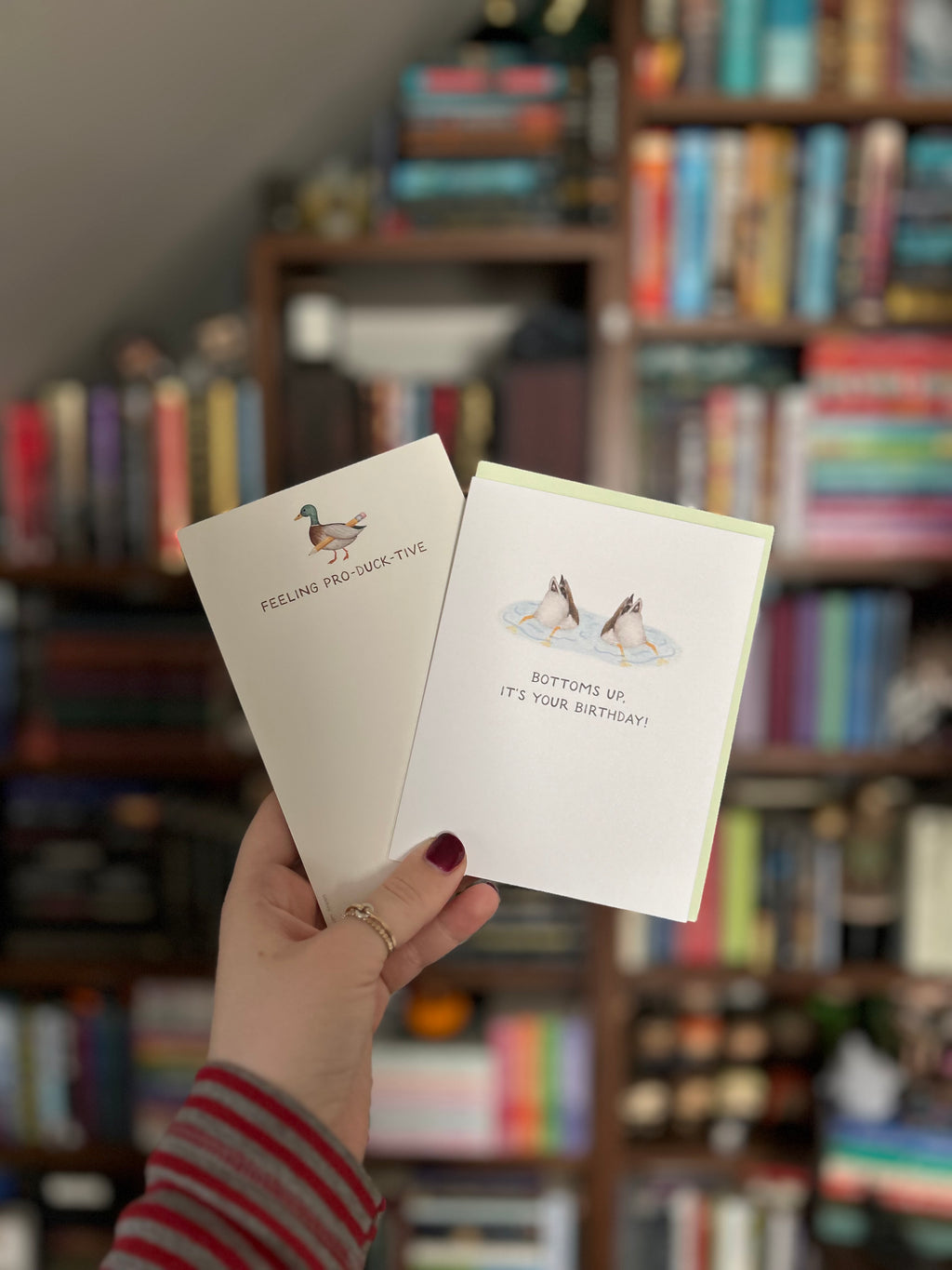 Duck-themed stationery gift set featuring a birthday greeting card and matching "Feeling Pro-Duck-Tive" tear-away notepad.