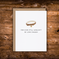 Minimalist pet sympathy greeting card featuring a brown pet collar with a heart-shaped tag and the message "Fur-Ever Still Wouldn't Be Long Enough" on a white background.