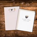 Coffee-themed stationery gift set featuring a "Sending a Whole Latte Love" greeting card and matching "A Latte To Do" tear-away notepad.