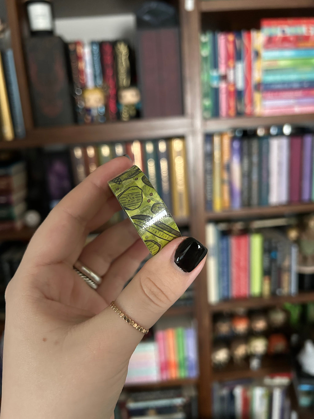 Decorative washi tape featuring illustrated pickle jars, pickle slices, whole pickles, and a green picnic-inspired pattern.