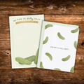 Matching pickle-themed greeting card and tear-away notepad gift set featuring funny dill puns.